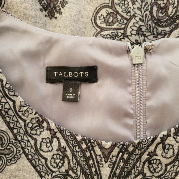 Talbots gray scroll print stretch wool dress 8 - Picture 9 of 14